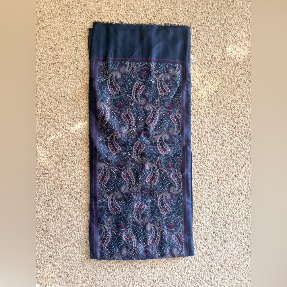 Pierre Balmain Navy Blue Paisley Silk Scarf with Burgundy accents